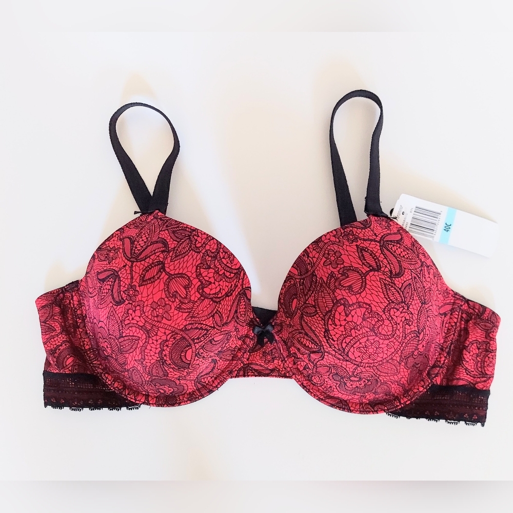Paramour Womens Size 40C Memory Foam Contour Bra Scarlett Red Black Lace NWT